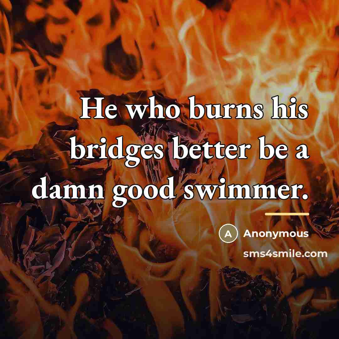“He who burns his bridges better be a damn good…” quote by Anonymous