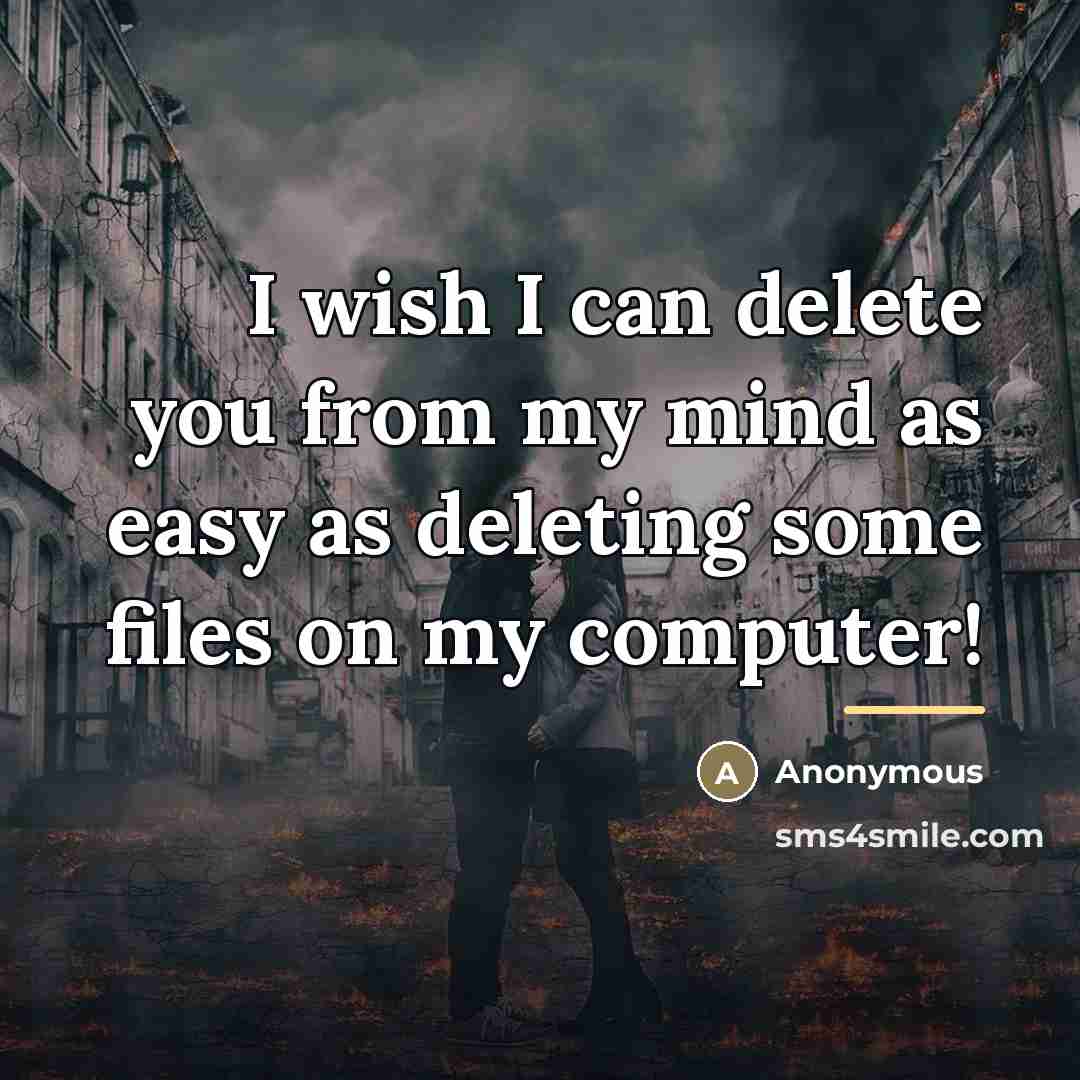 “I wish I can delete you from my mind as…” quote by Anonymous