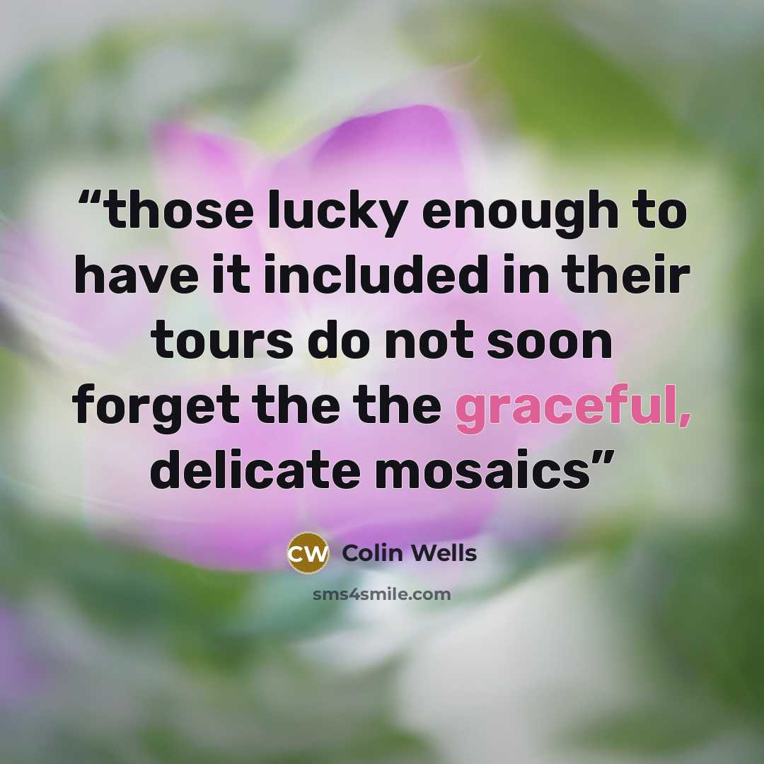“those lucky enough to have it included in their tours do not soon forget the the graceful, delicate mosaics” quote by Colin Wells