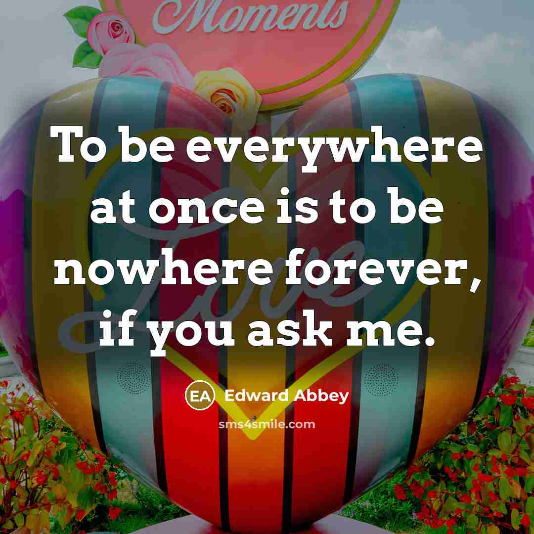 “To be everywhere at once is to be nowhere forever,…” quote by Edward Abbey