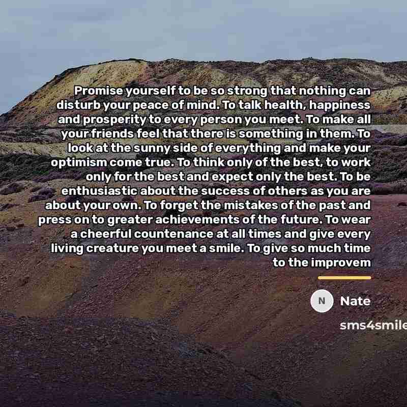 “Promise yourself to be so strong that nothing can disturb…” quote by Nate