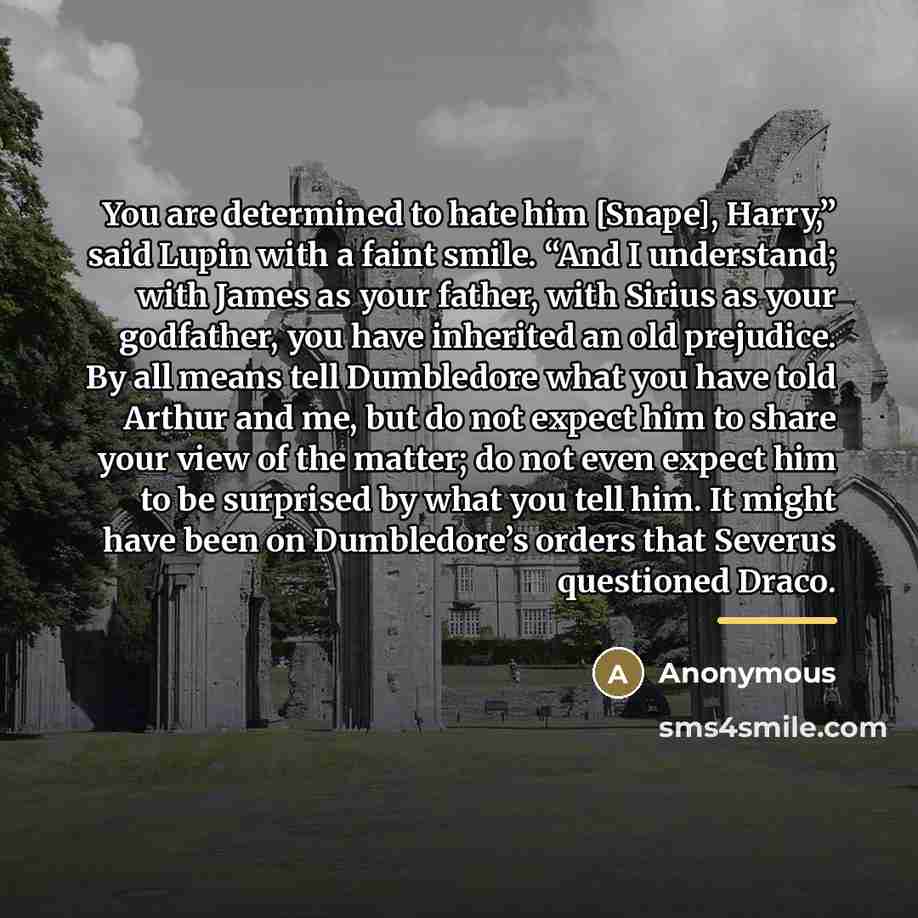 “You are determined to hate him [Snape], Harry,” said Lupin…” quote by Anonymous