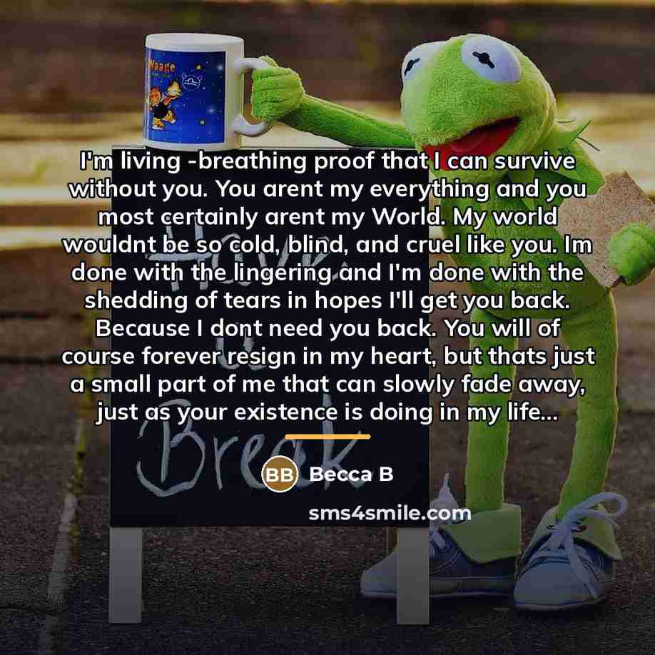 “I'm living -breathing proof that I can survive without you.…” quote by Becca B