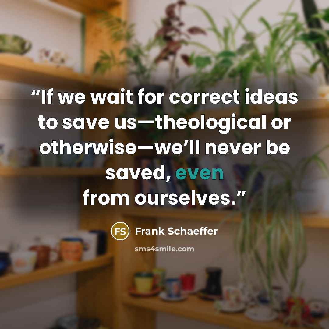 “If we wait for correct ideas to save us—theological or otherwise—we’ll never be saved, even from ourselves.” quote by Frank Schaeffer