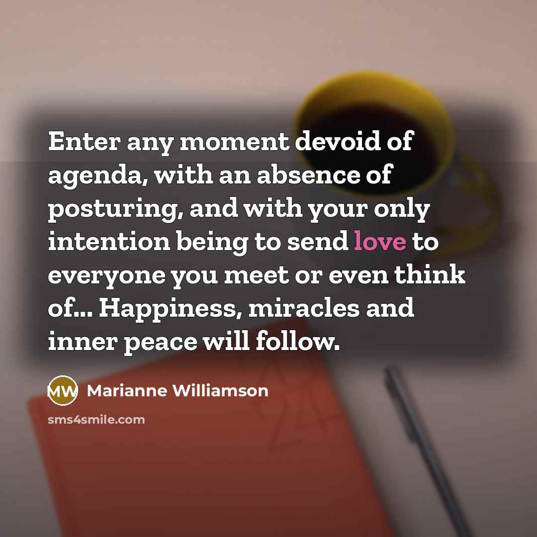 “Enter any moment devoid of agenda, with an absence of…” quote by Marianne Williamson