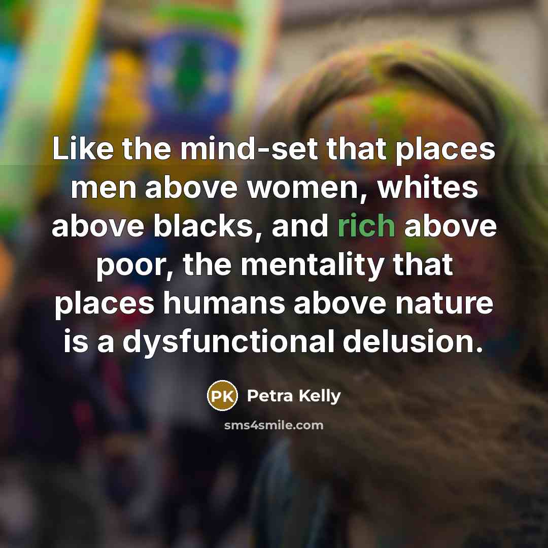 “Like the mind-set that places men above women, whites above…” quote by Petra Kelly