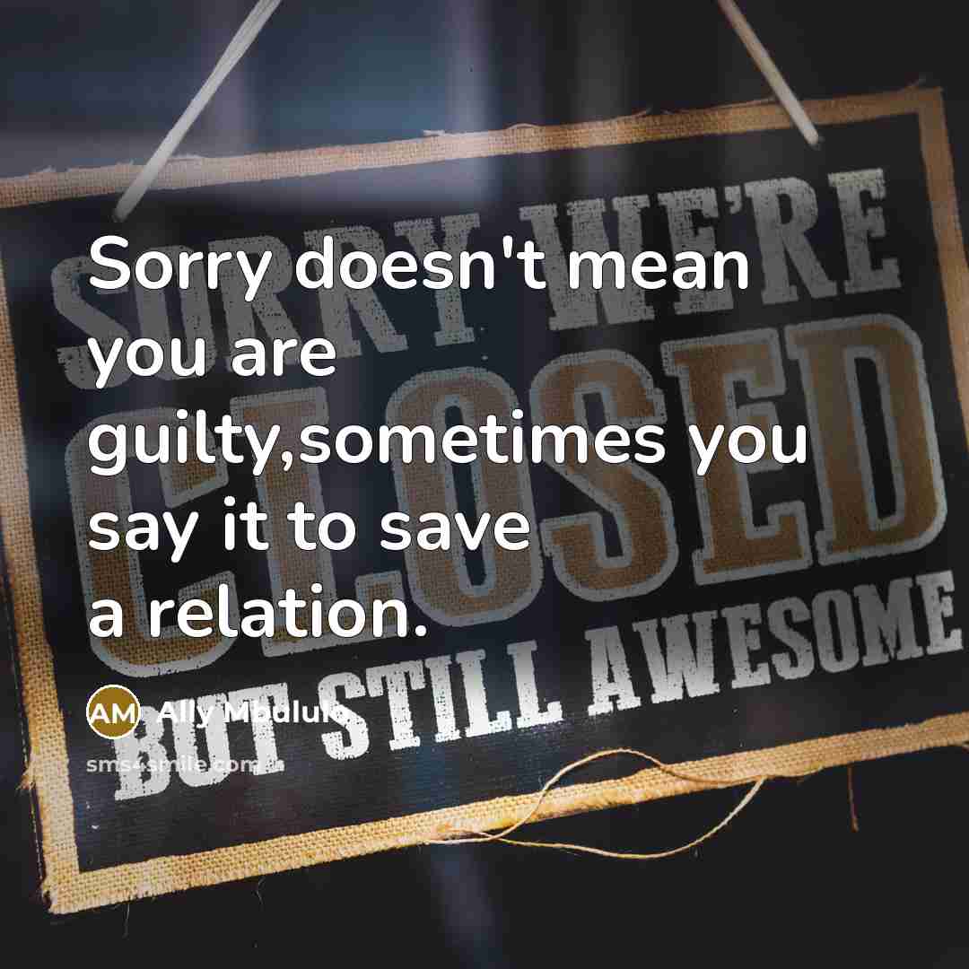 “Sorry doesn't mean you are guilty,sometimes you say it to save a relation.” quote by Ally Mbululo