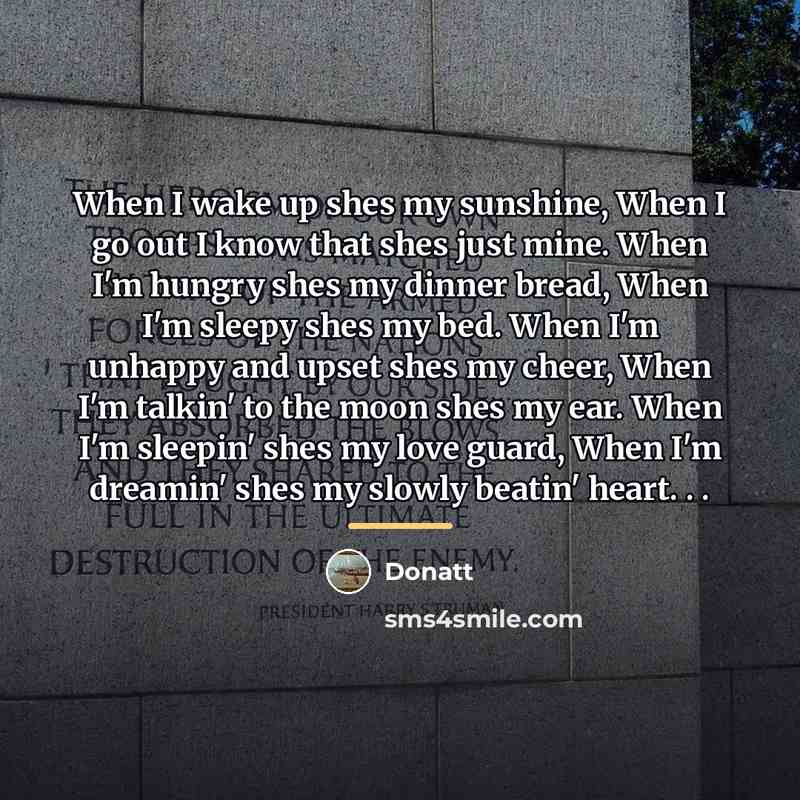 “When I wake up shes my sunshine, When I go…” quote by Donatt