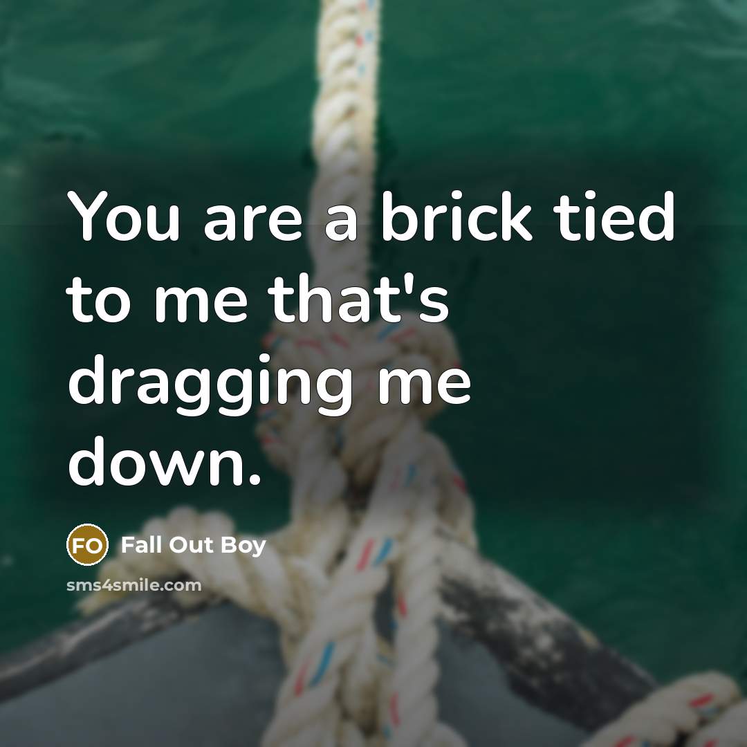 “You are a brick tied to me that's dragging me…” quote by Fall Out Boy