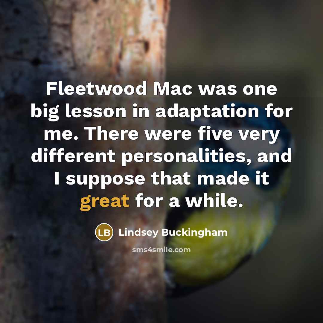 “Fleetwood Mac was one big lesson in adaptation for me.…” quote by Lindsey Buckingham