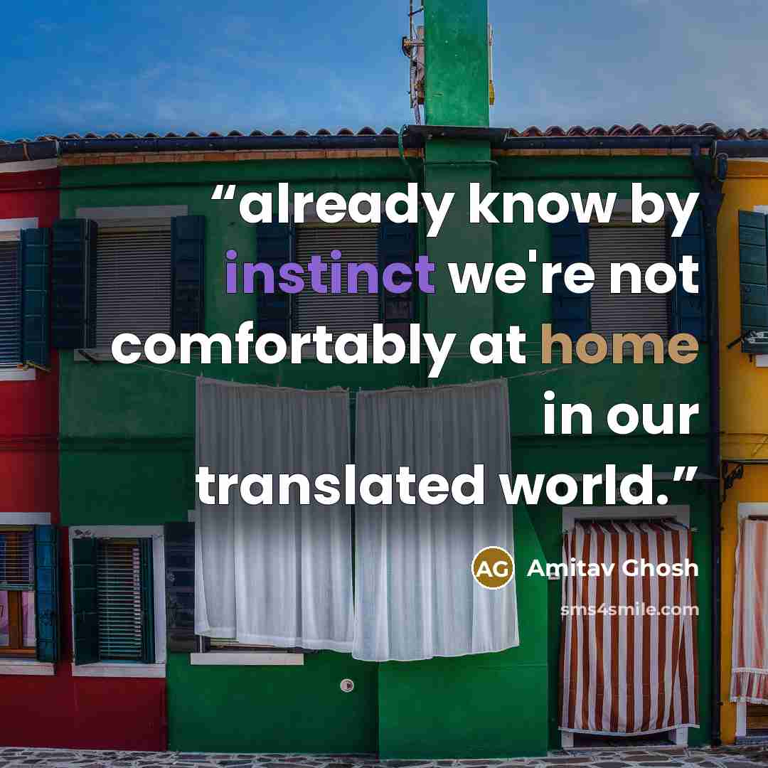 “already know by instinct we're not comfortably at home in our translated world.” quote by Amitav Ghosh