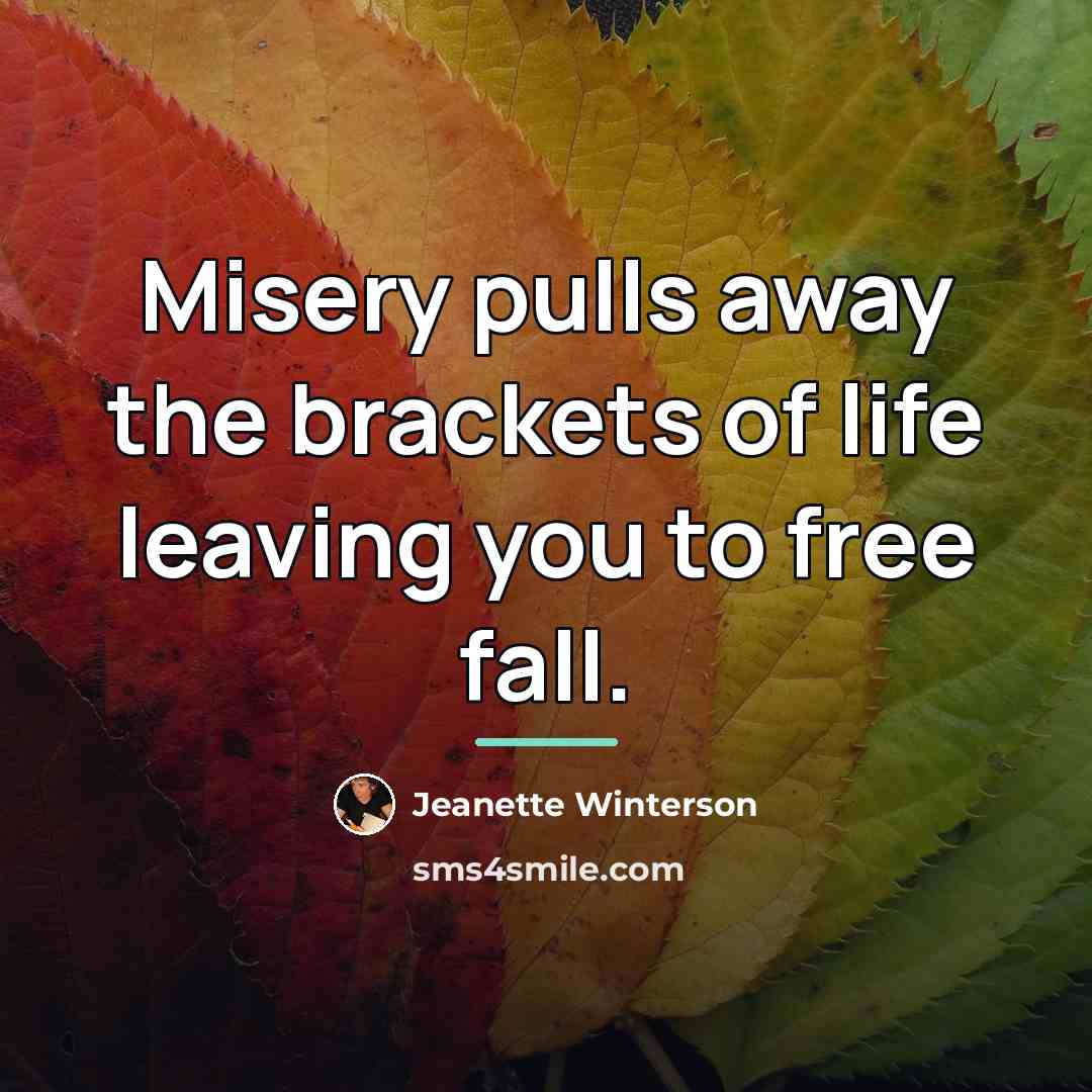 “Misery pulls away the brackets of life leaving you to…” quote by Jeanette Winterson