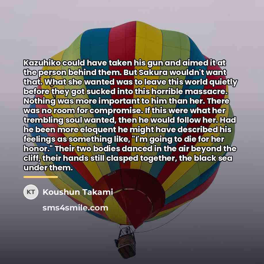 “Kazuhiko could have taken his gun and aimed it at…” quote by Koushun Takami