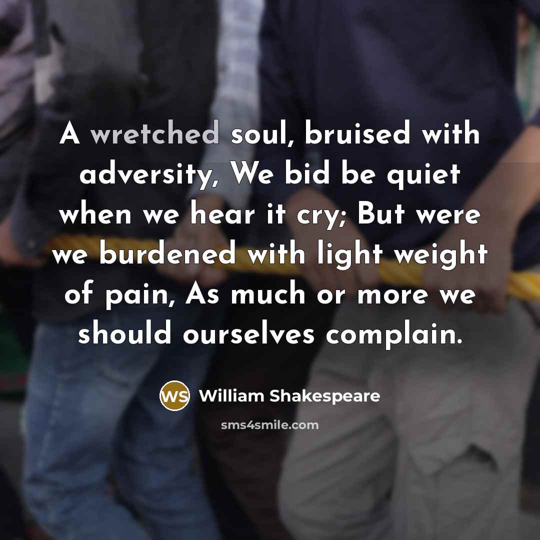 “A wretched soul, bruised with adversity, We bid be quiet…” quote by William Shakespeare