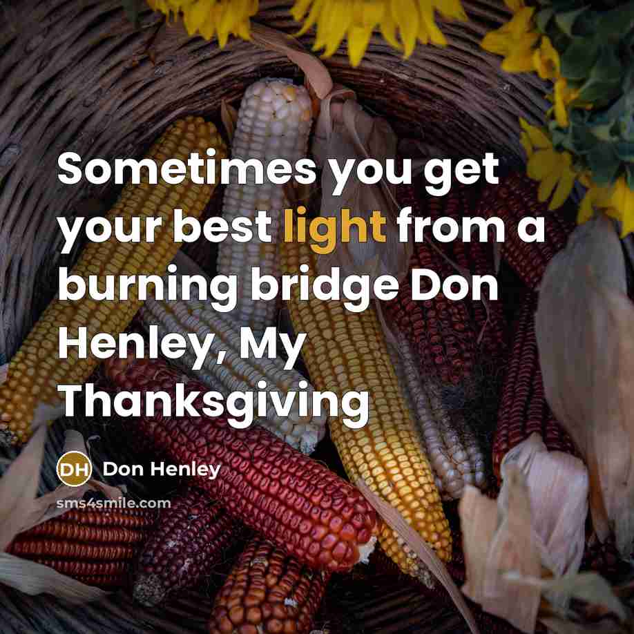 “Sometimes you get your best light from a burning bridge…” quote by Don Henley