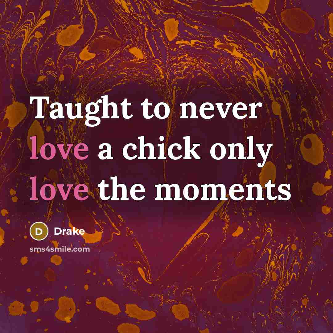 “Taught to never love a chick only love the moments” quote by Drake