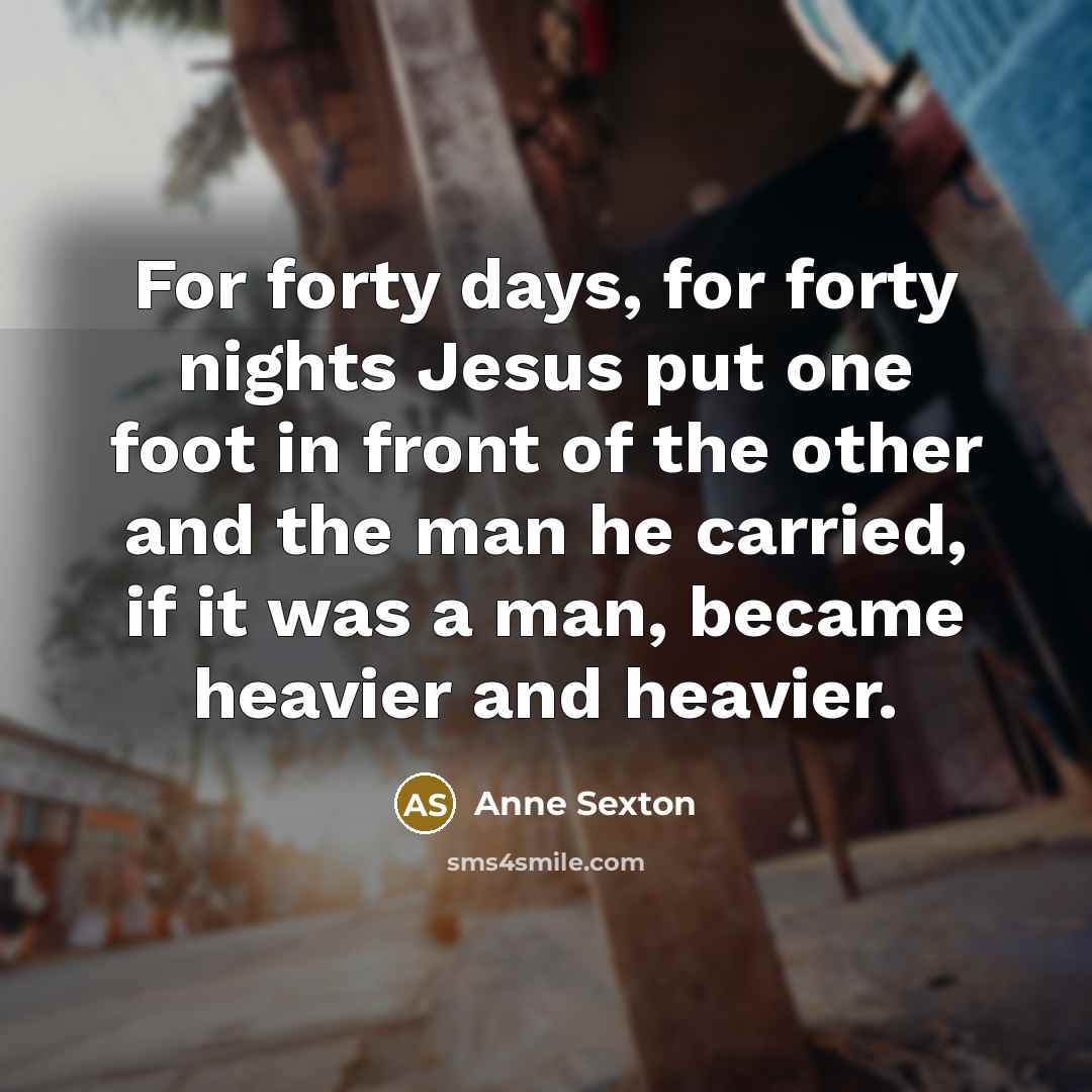 “For forty days, for forty nights Jesus put one foot…” quote by Anne Sexton