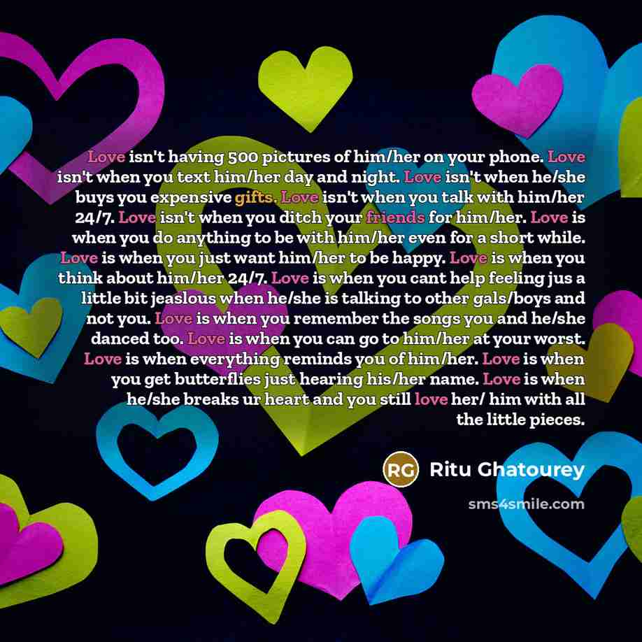 “Love isn't having 500 pictures of him/her on your phone.…” quote by Ritu Ghatourey