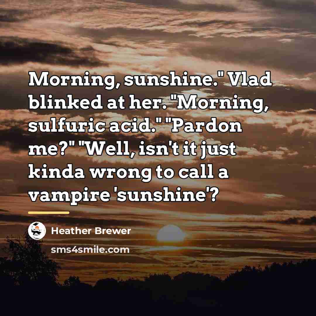 “Morning, sunshine." Vlad blinked at her. "Morning, sulfuric acid." "Pardon…” quote by Heather Brewer