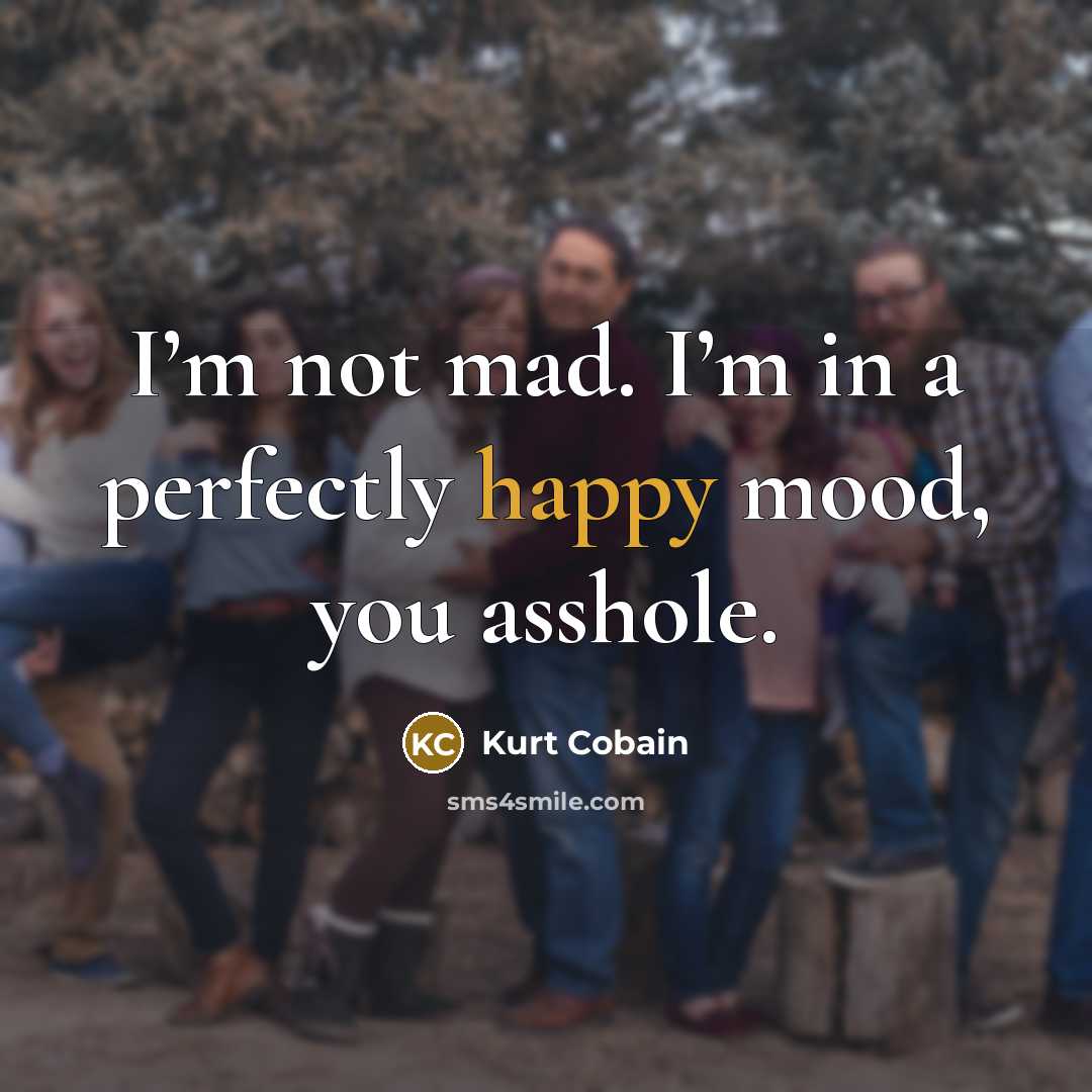 “I’m not mad. I’m in a perfectly happy mood, you…” quote by Kurt Cobain