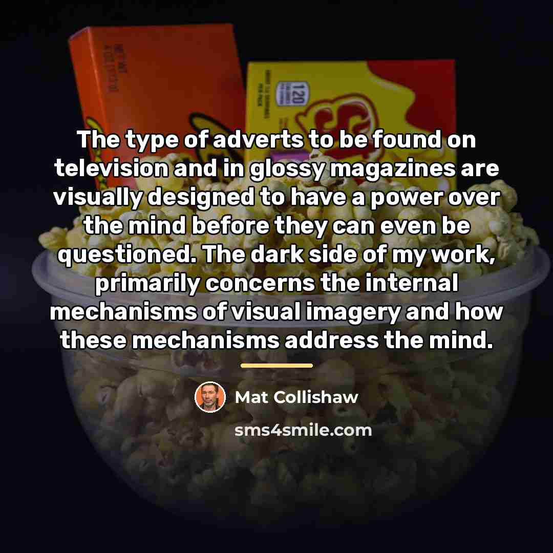“The type of adverts to be found on television and…” quote by Mat Collishaw