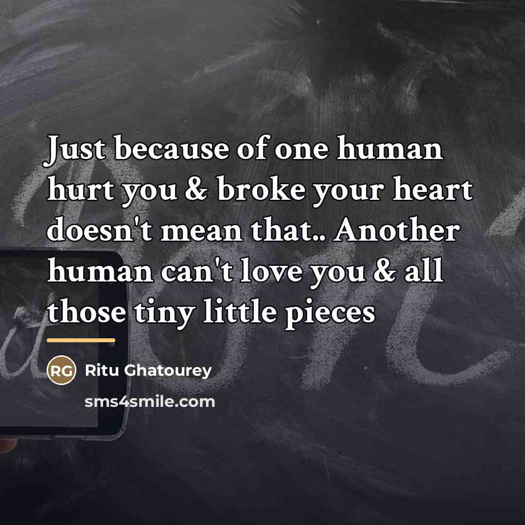 “Just because of one human hurt you & broke your…” quote by Ritu Ghatourey