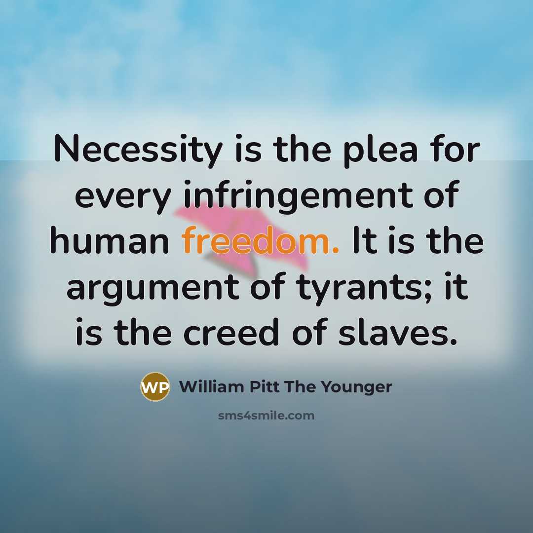 “Necessity is the plea for every infringement of human freedom.…” quote by William Pitt The Younger