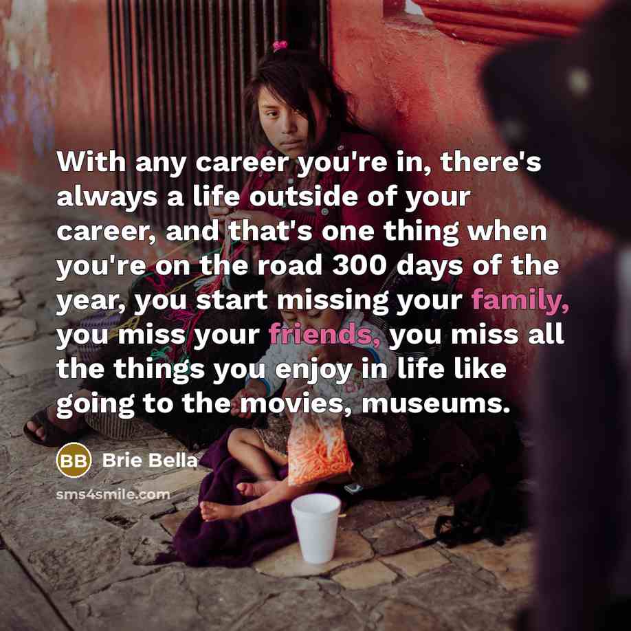 “With any career you're in, there's always a life outside of your career, and that's one thing when you're on the road 300 days of the year, you start missing your family, you miss your friends, you miss all the things you enjoy in life like going to the movies, museums.” quote by Brie Bella