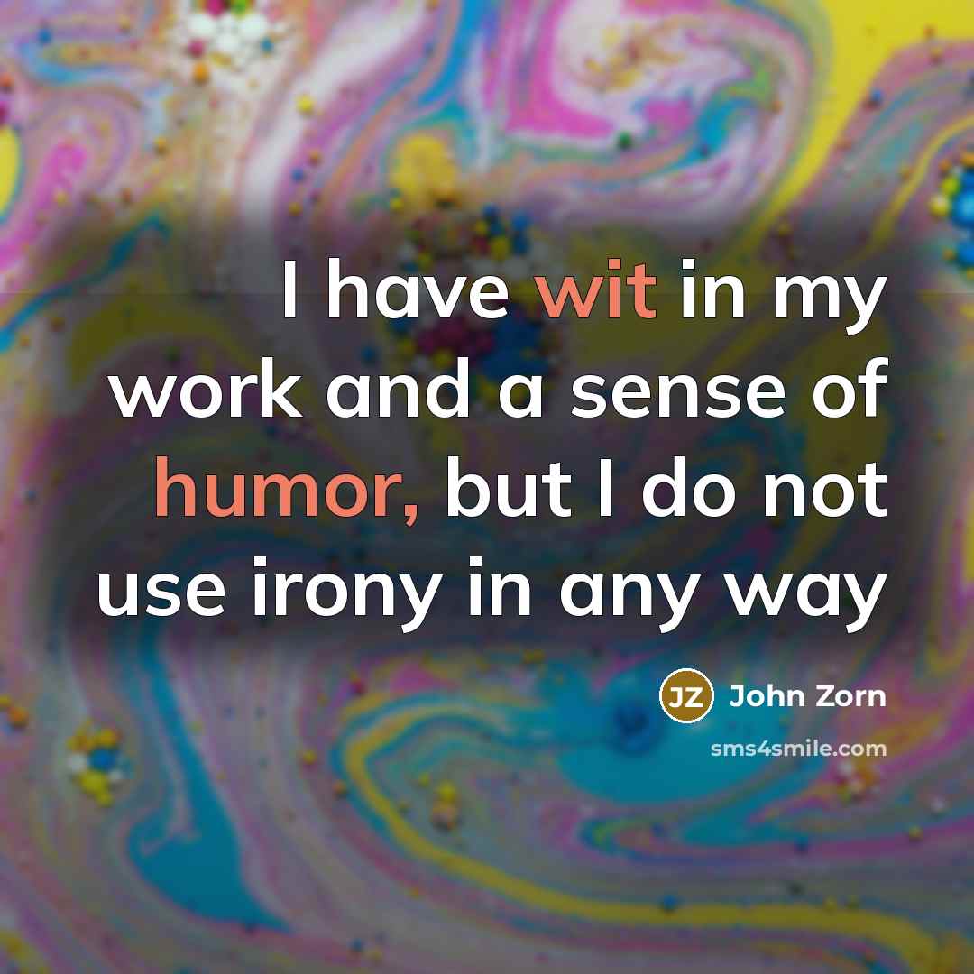 “I have wit in my work and a sense of humor, but I do not use irony in any way” quote by John Zorn