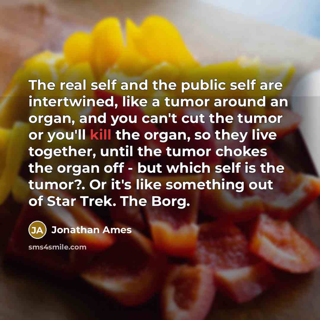 “The real self and the public self are intertwined, like…” quote by Jonathan Ames