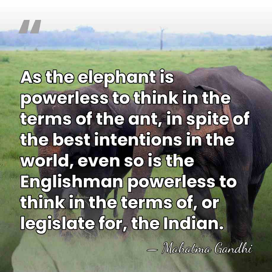 As the elephant is powerless to think in the terms of the&hellip; - Mahatma Gandhi