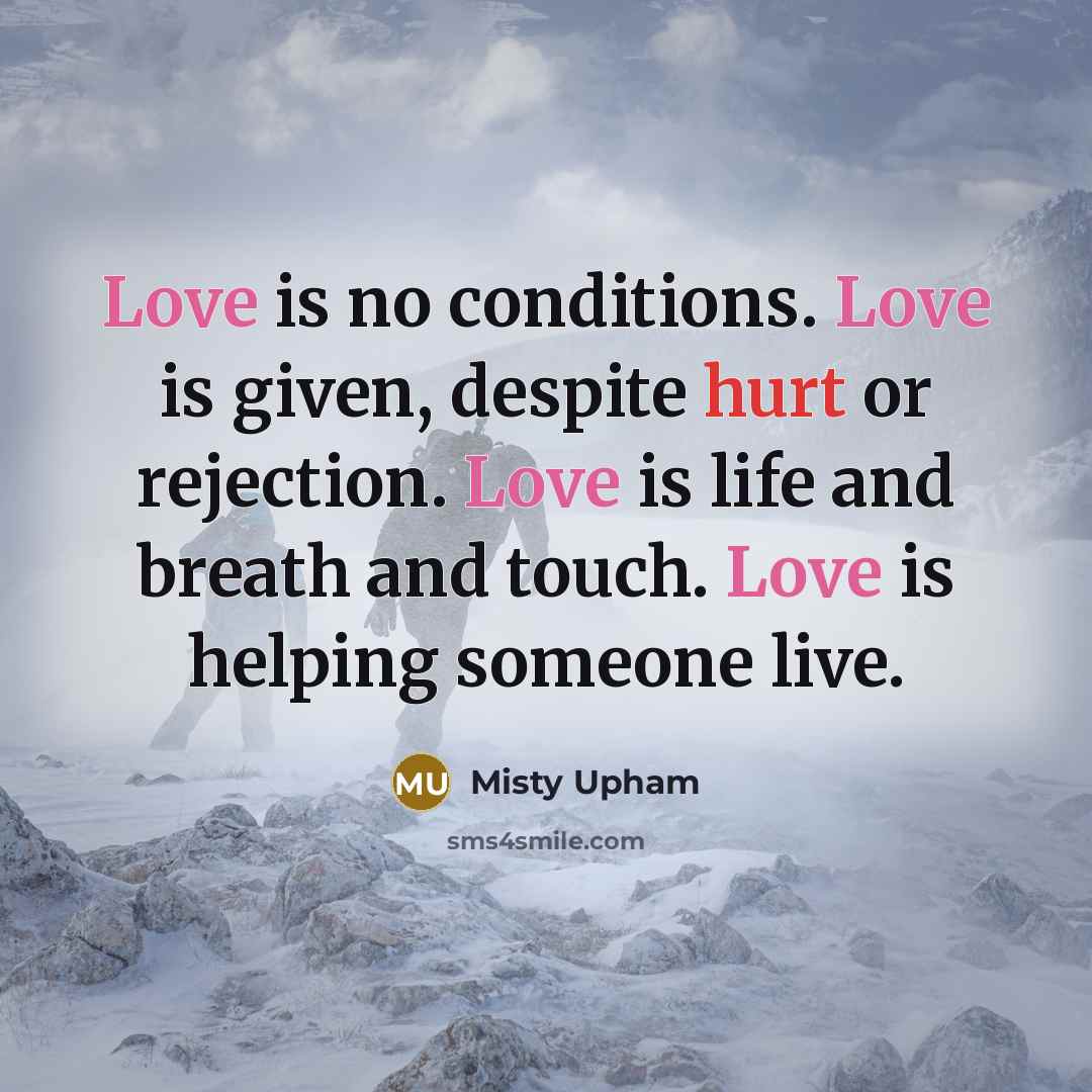“Love is no conditions. Love is given, despite hurt or…” quote by Misty Upham