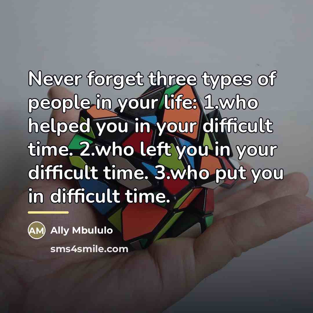 “Never forget three types of people in your life: 1.who…” quote by Ally Mbululo