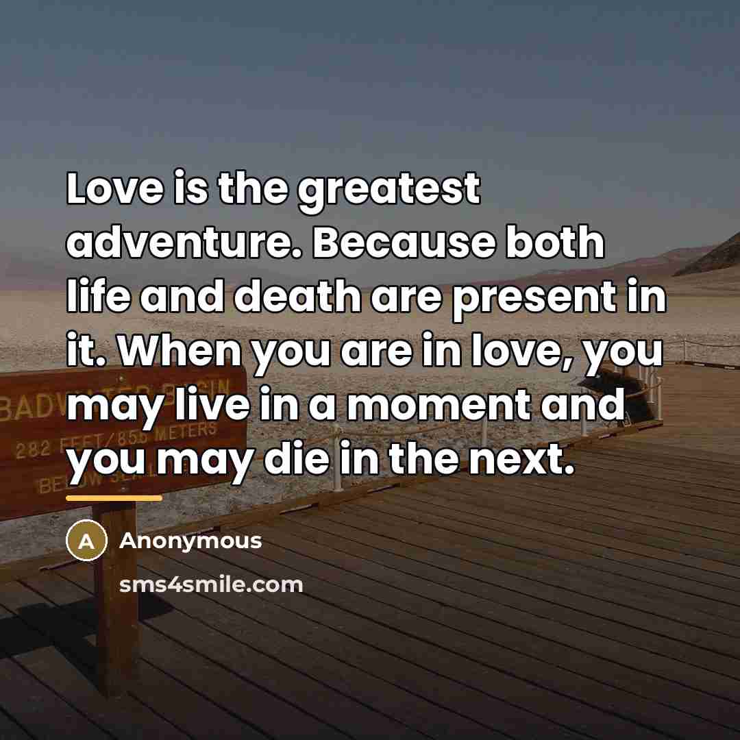 “Love is the greatest adventure. Because both life and death…” quote by Anonymous
