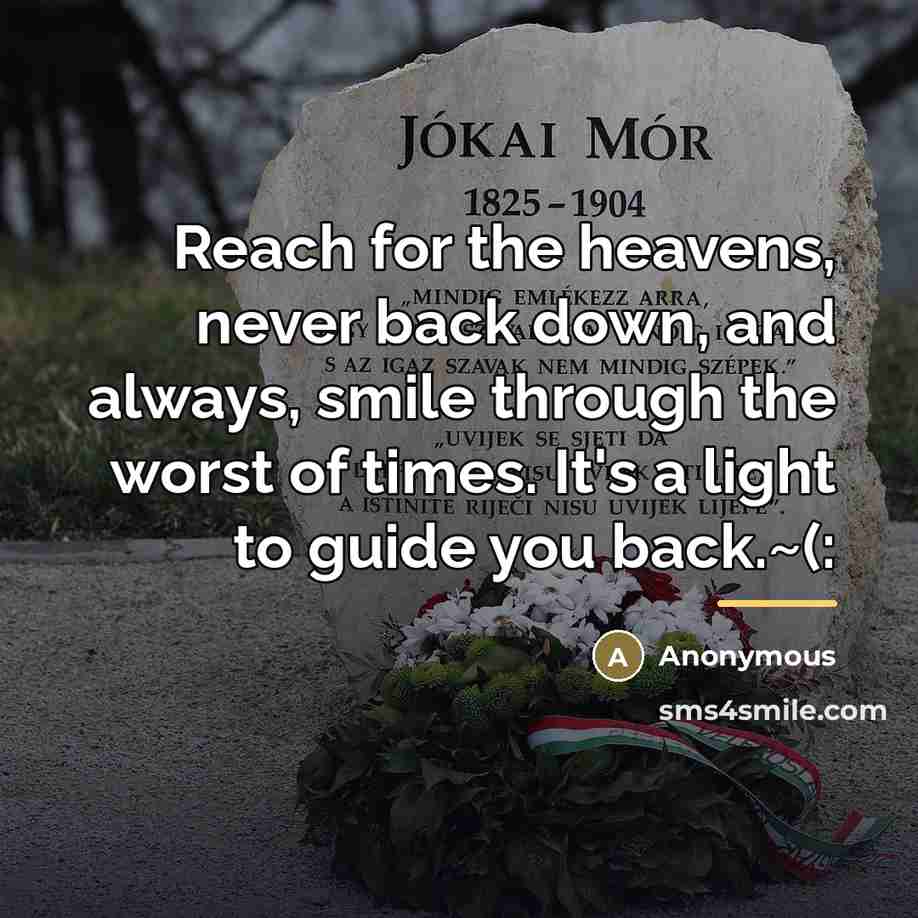 “Reach for the heavens, never back down, and always, smile…” quote by Anonymous