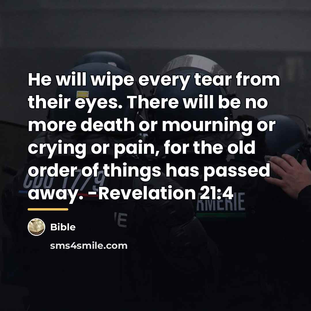 “He will wipe every tear from their eyes. There will…” quote by Bible