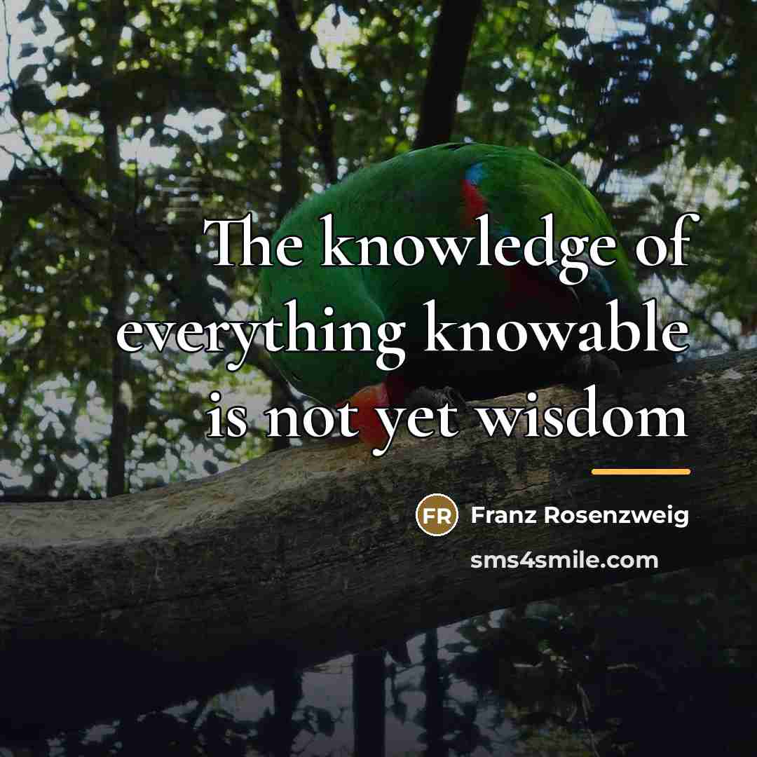 “The knowledge of everything knowable is not yet wisdom…” quote by Franz Rosenzweig
