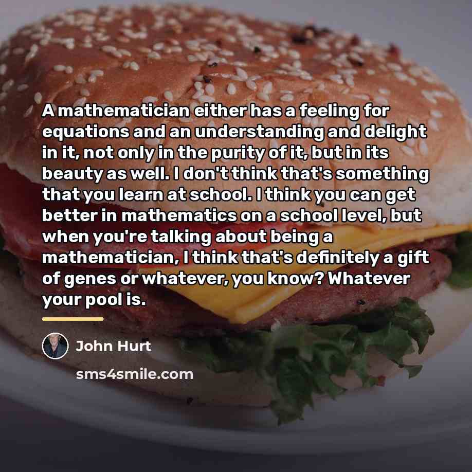“A mathematician either has a feeling for equations and an…” quote by John Hurt