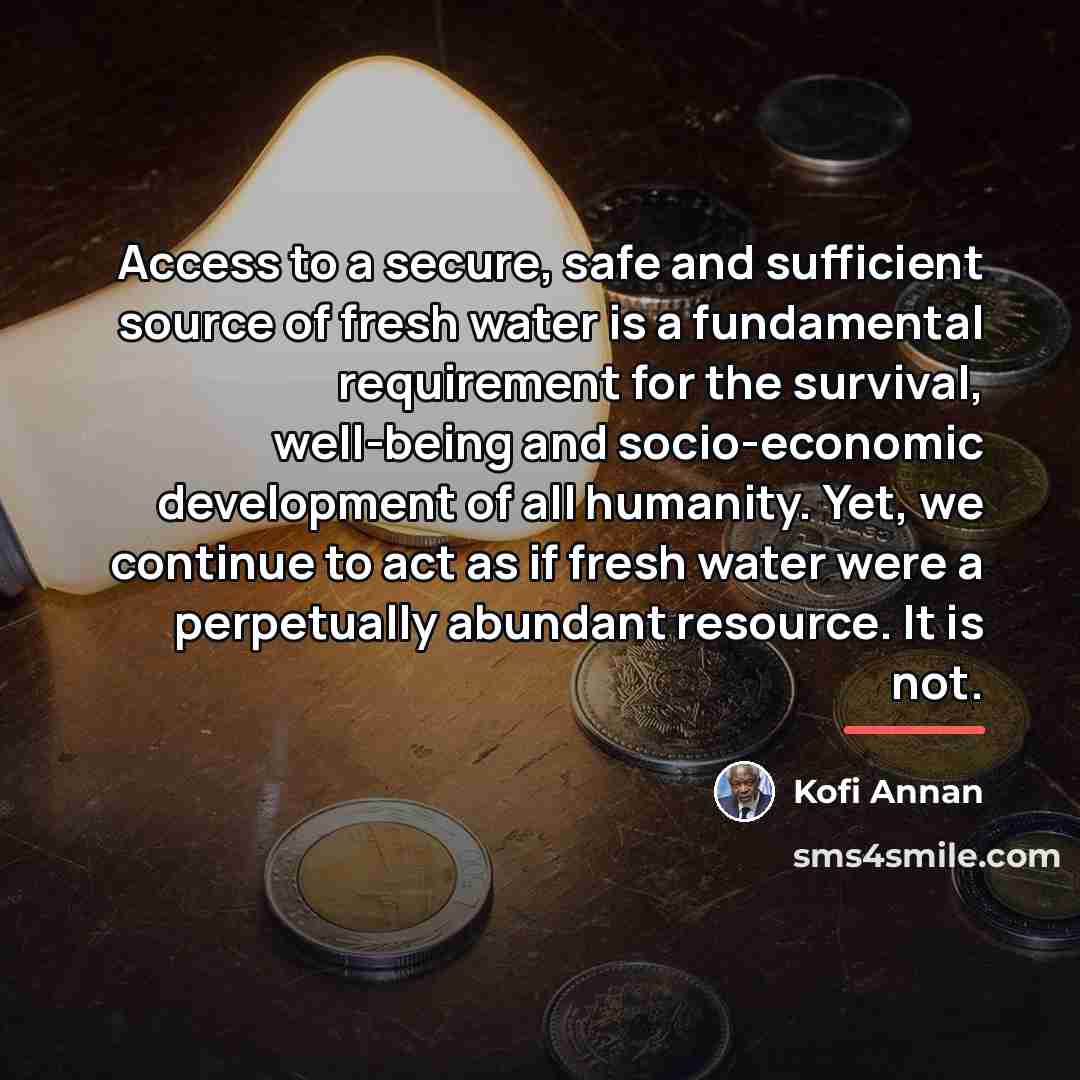 “Access to a secure, safe and sufficient source of fresh…” quote by Kofi Annan