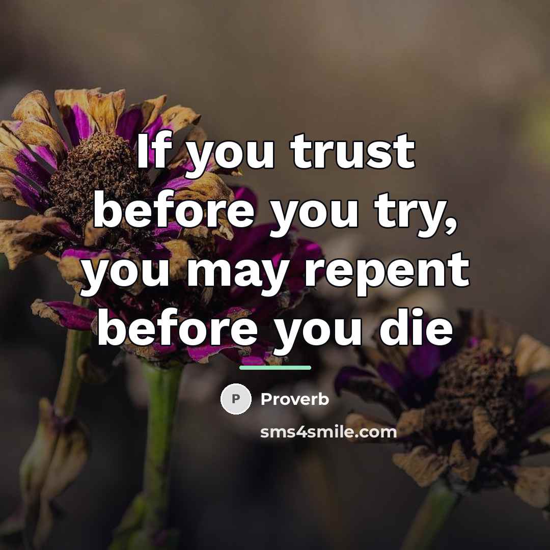 “If you trust before you try, you may repent before…” quote by Proverb