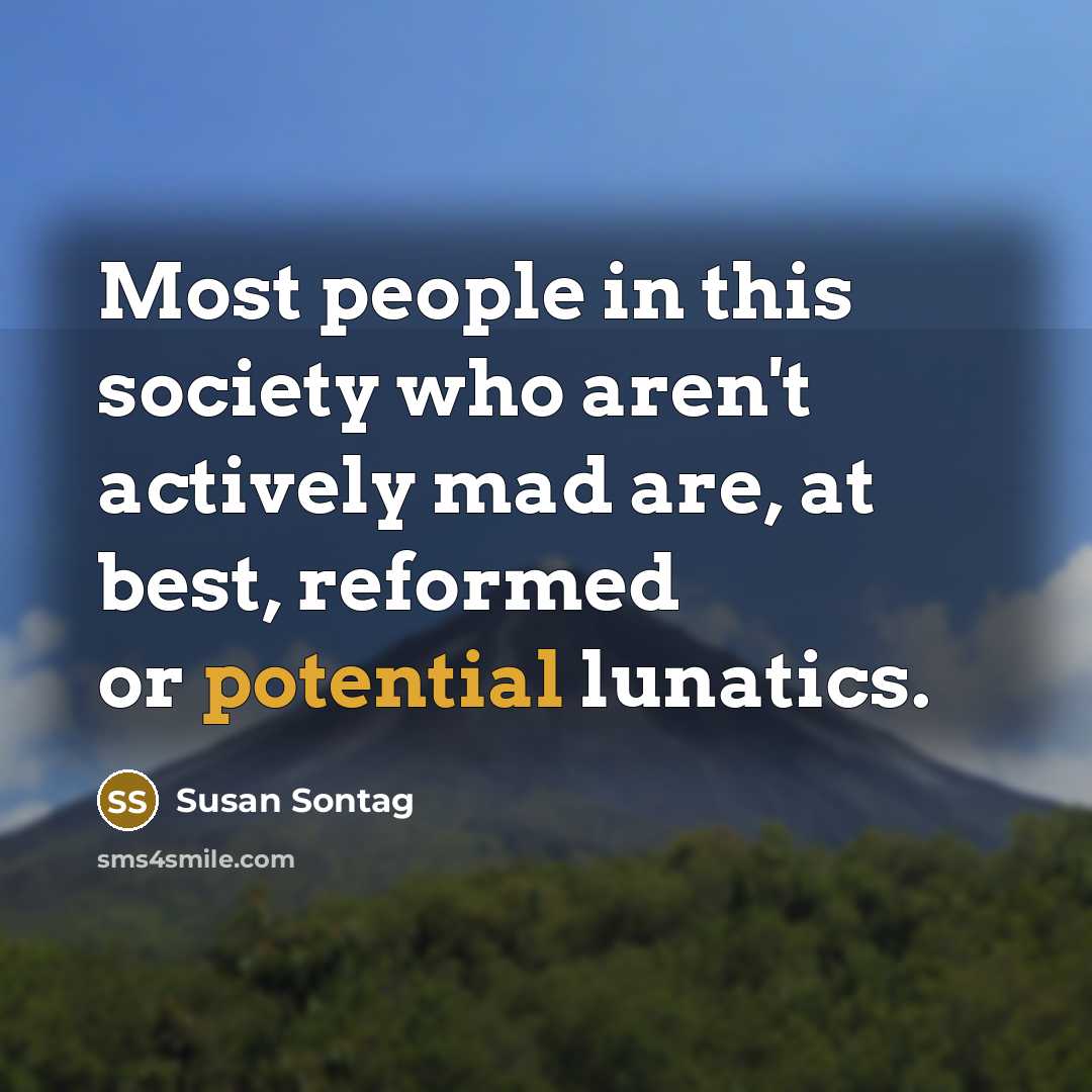 “Most people in this society who aren't actively mad are,…” quote by Susan Sontag