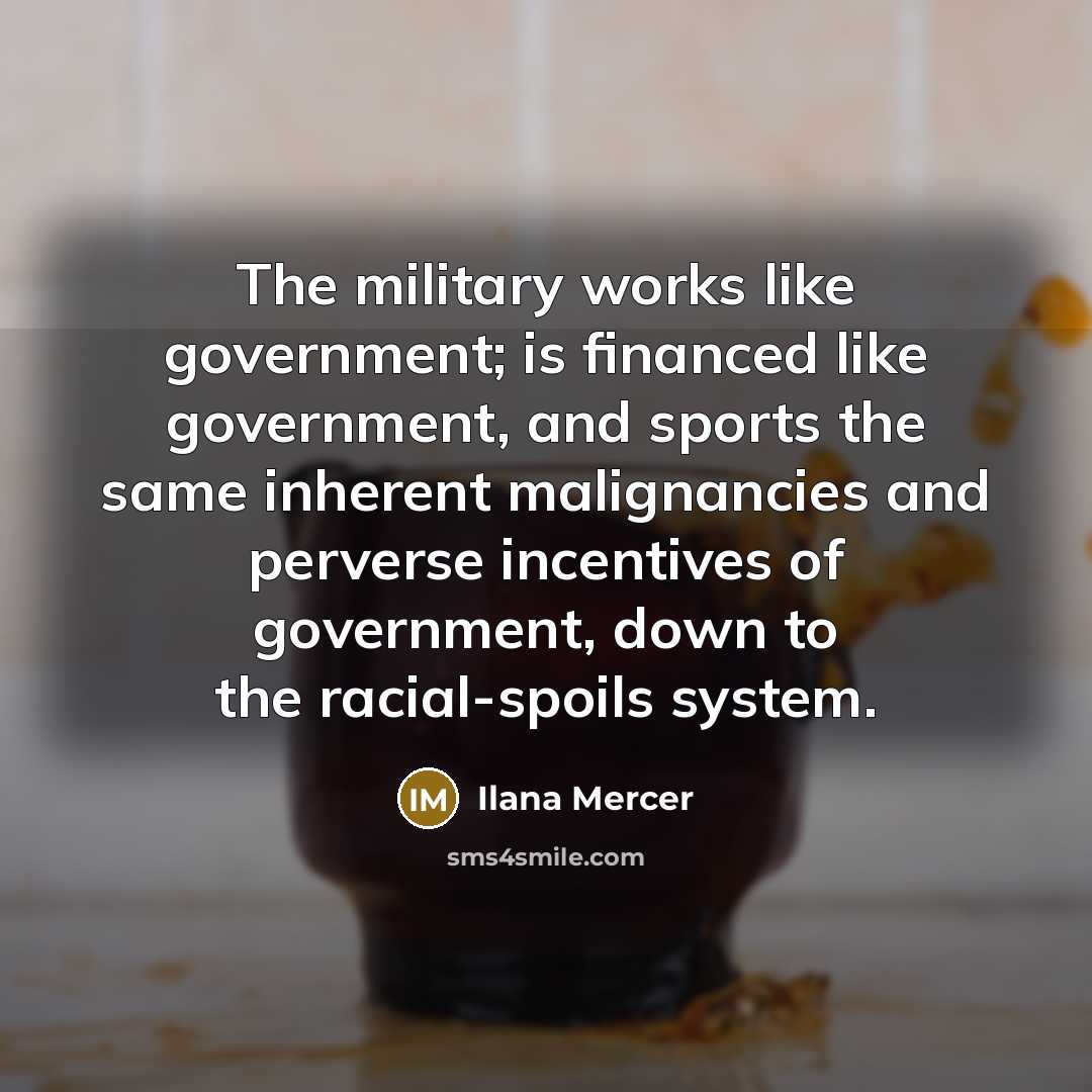 “The military works like government; is financed like government, and…” quote by Ilana Mercer