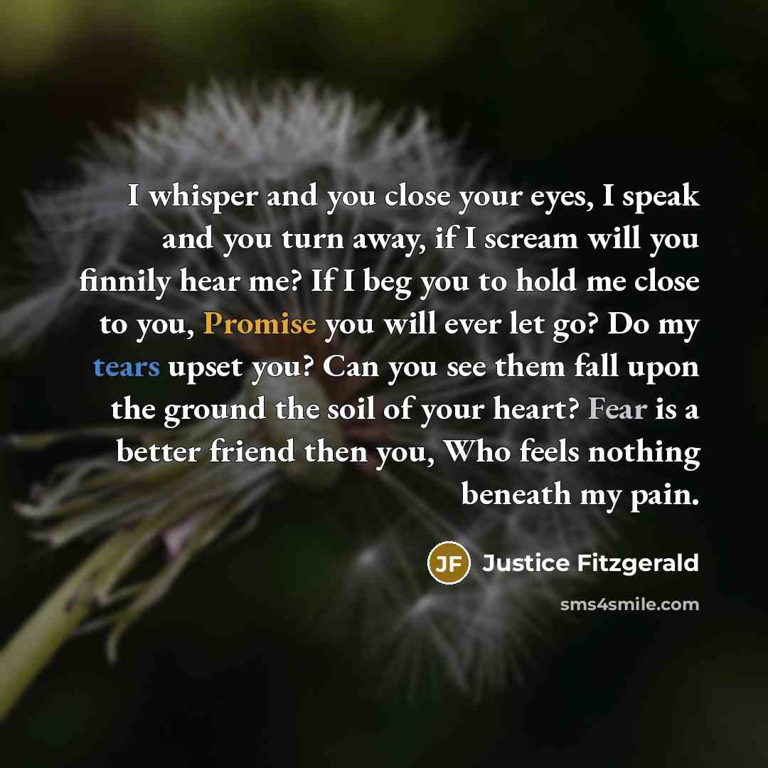 “I whisper and you close your eyes, I speak and…” quote by Justice Fitzgerald
