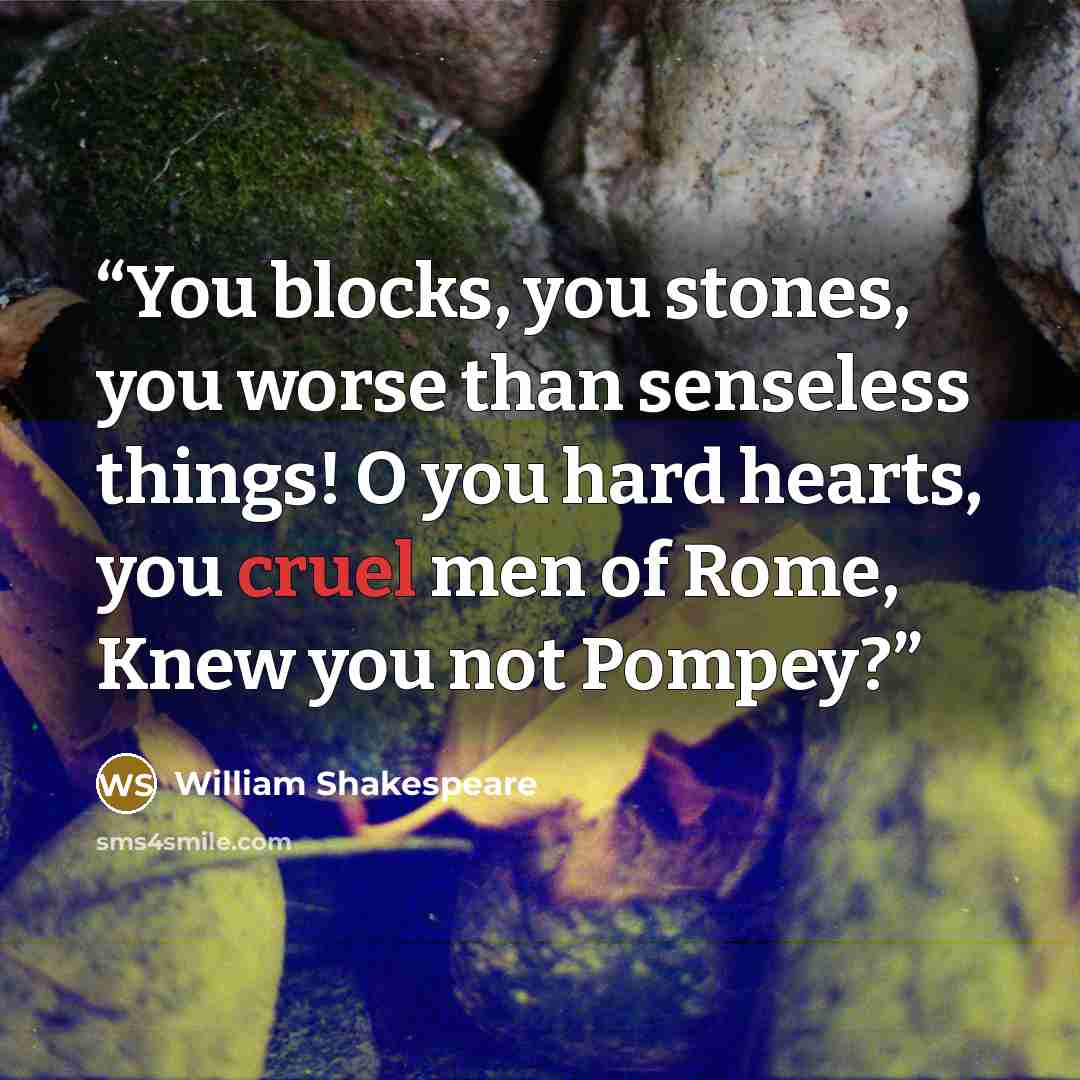 “You blocks, you stones, you worse than senseless things! O you hard hearts, you cruel men of Rome, Knew you not Pompey?” quote by William Shakespeare