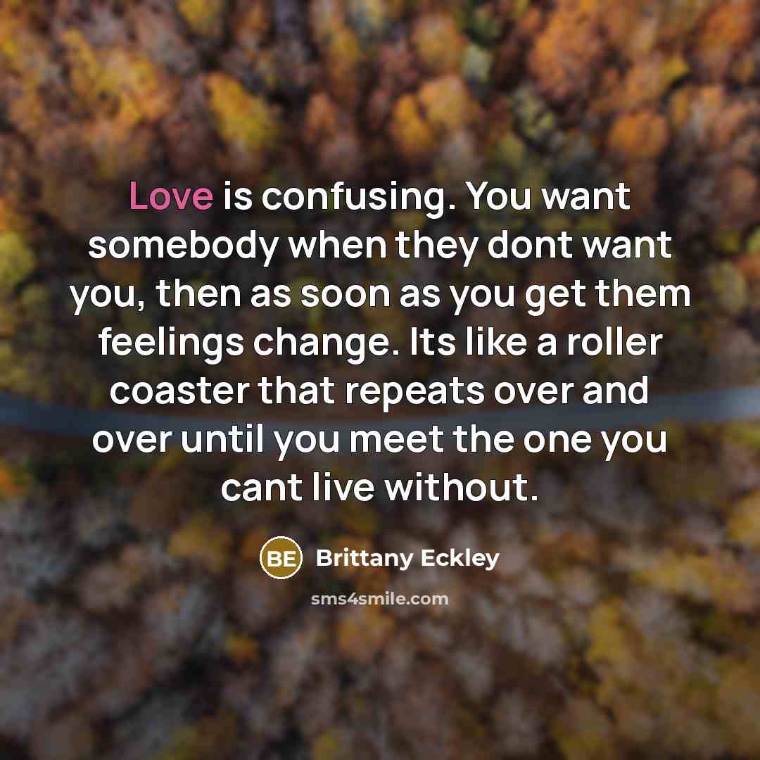 “Love is confusing. You want somebody when they dont want you, then as soon as you get them feelings change. Its like a roller coaster that repeats over and over until you meet the one you cant live without.” quote by Brittany Eckley