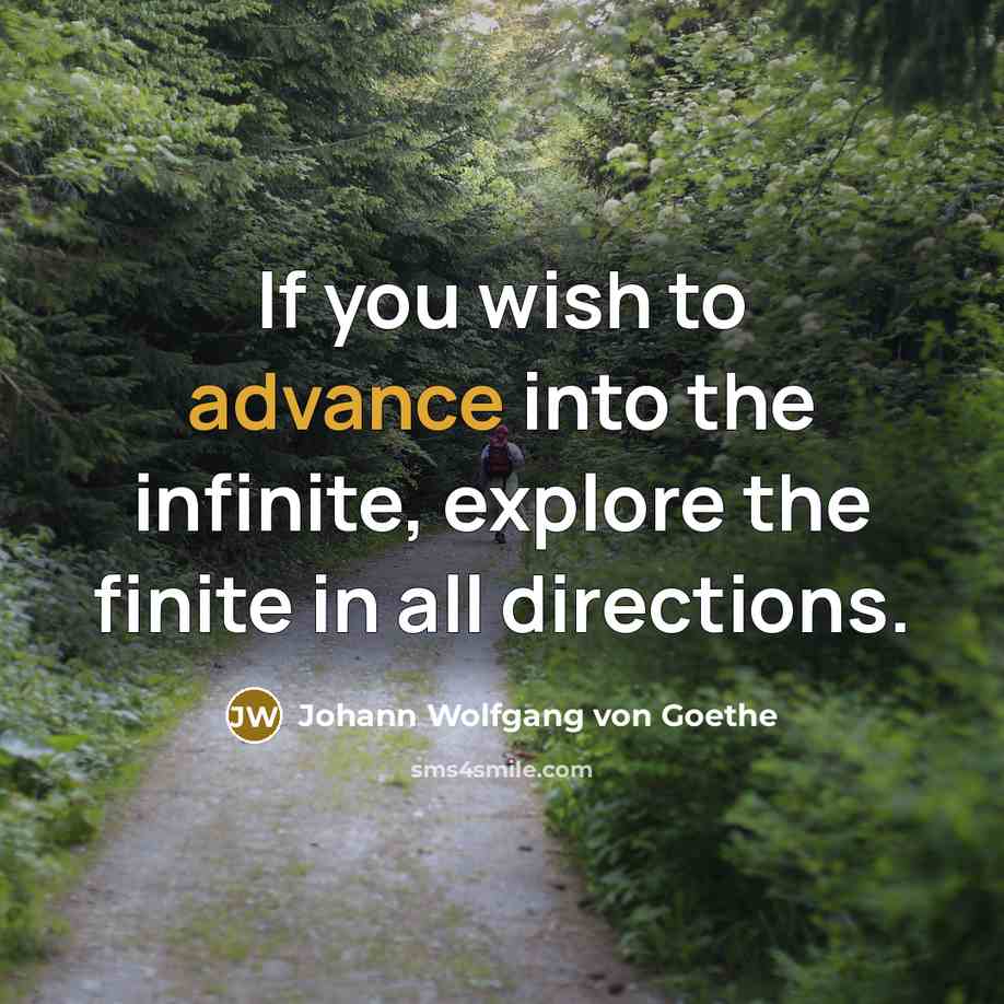 “If you wish to advance into the infinite, explore the…” quote by Johann Wolfgang von Goethe