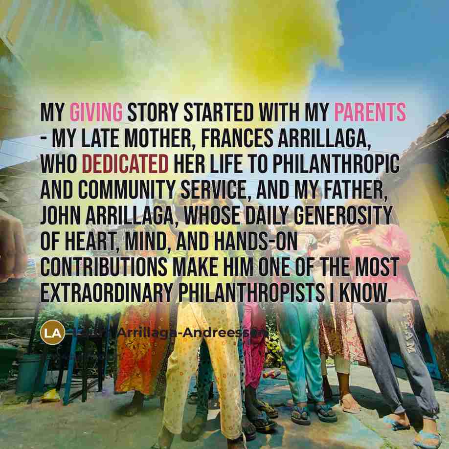 “My giving story started with my parents - my late…” quote by Laura Arrillaga-Andreessen