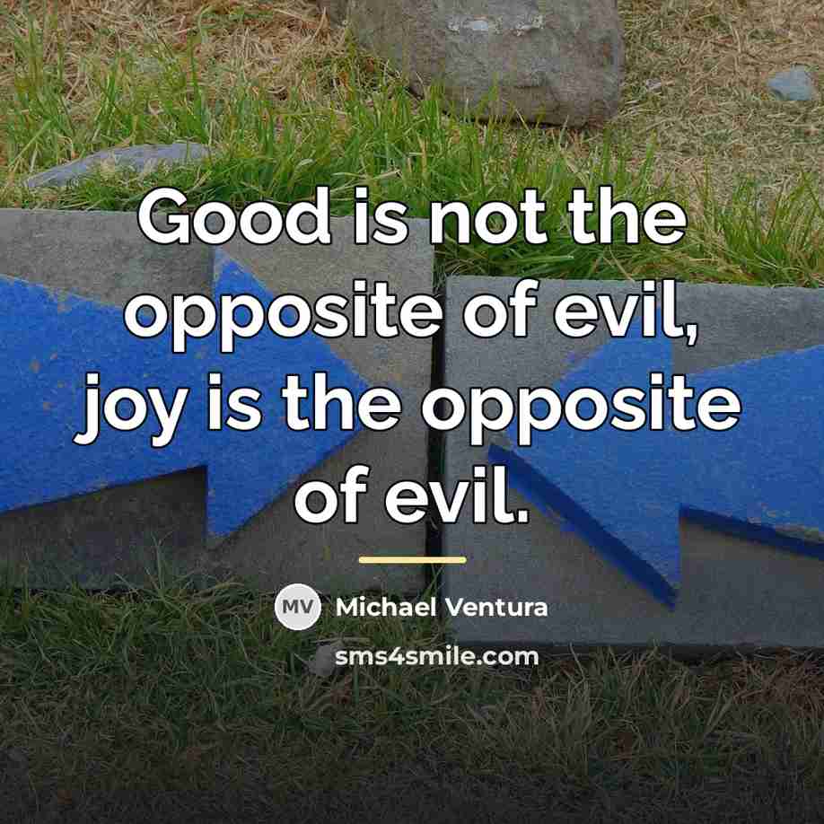 “Good is not the opposite of evil, joy is the…” quote by Michael Ventura