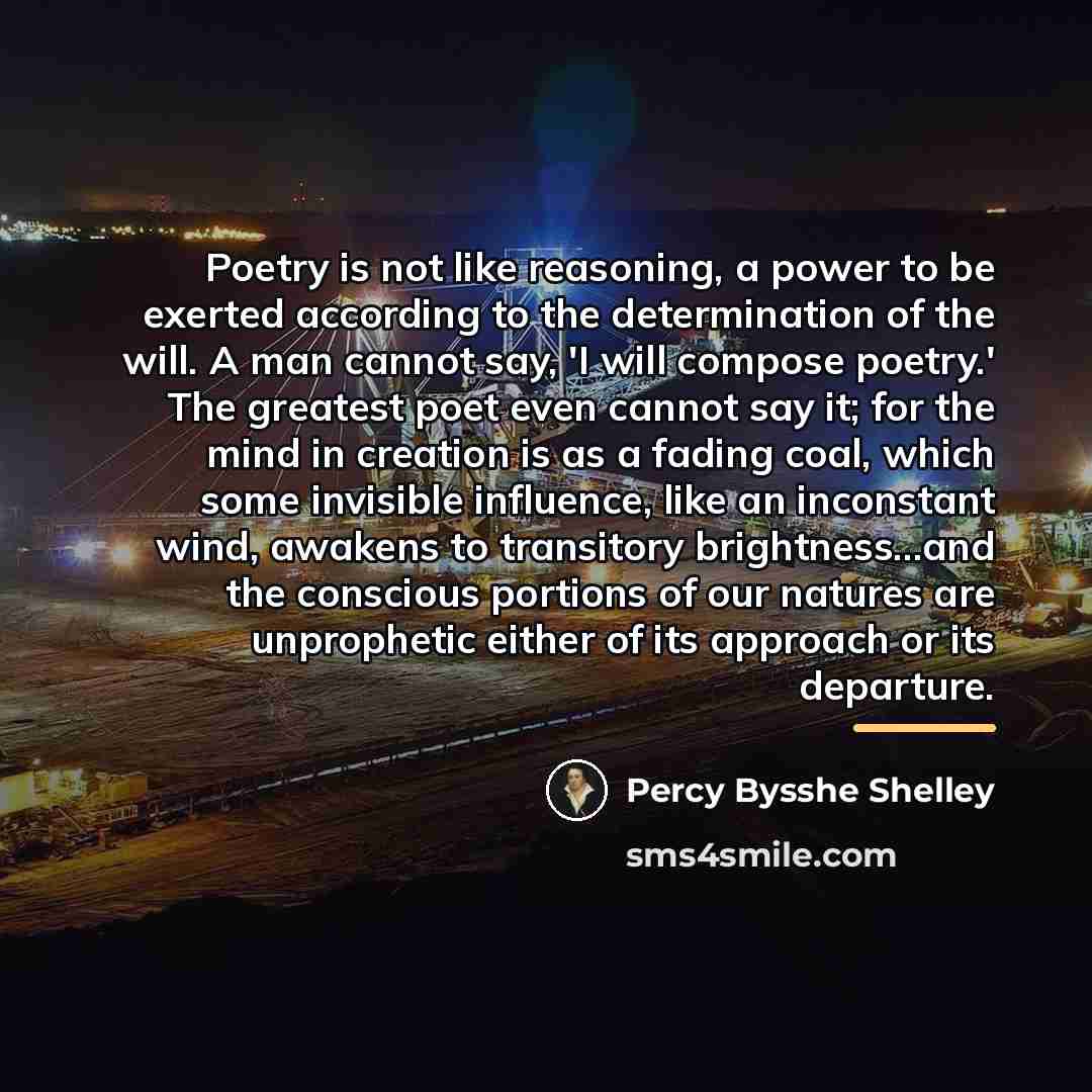 “Poetry is not like reasoning, a power to be exerted…” quote by Percy Bysshe Shelley