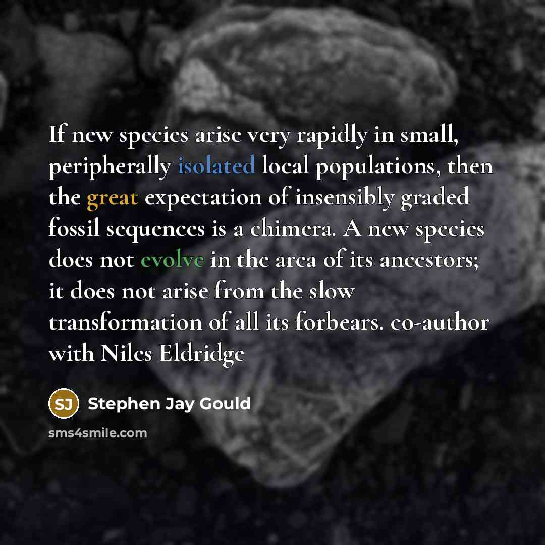 “If new species arise very rapidly in small, peripherally isolated…” quote by Stephen Jay Gould